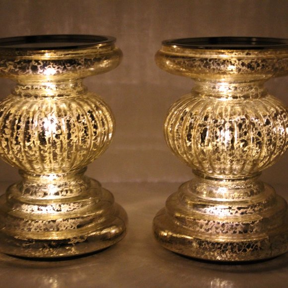 Valerie parr Hill Accents Set Of 2 Mercury Glass Illuminated Candle Holder Pedestals No